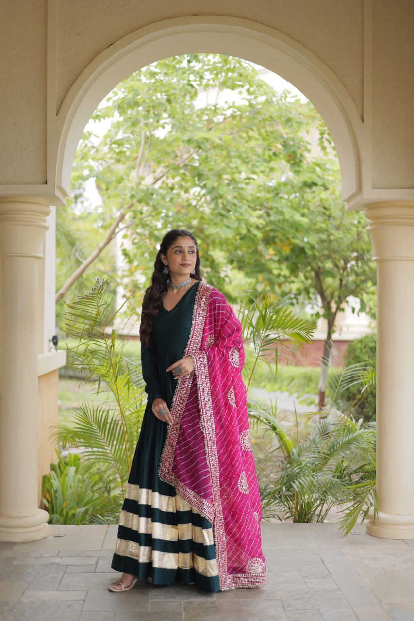 Tanvi Green Reyon Gota Patti Gown with Dupatta