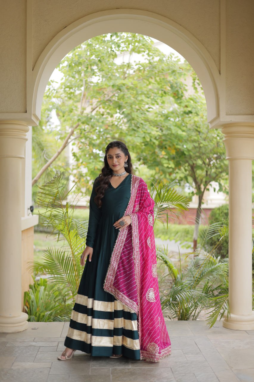 Tanvi Green Reyon Gota Patti Gown with Dupatta