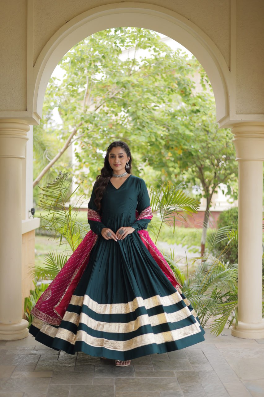 Tanvi Green Reyon Gota Patti Gown with Dupatta