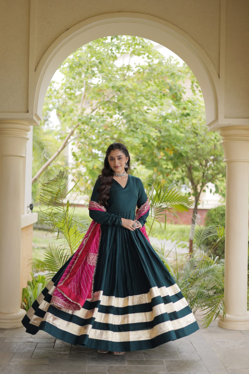 Tanvi Green Reyon Gota Patti Gown with Dupatta