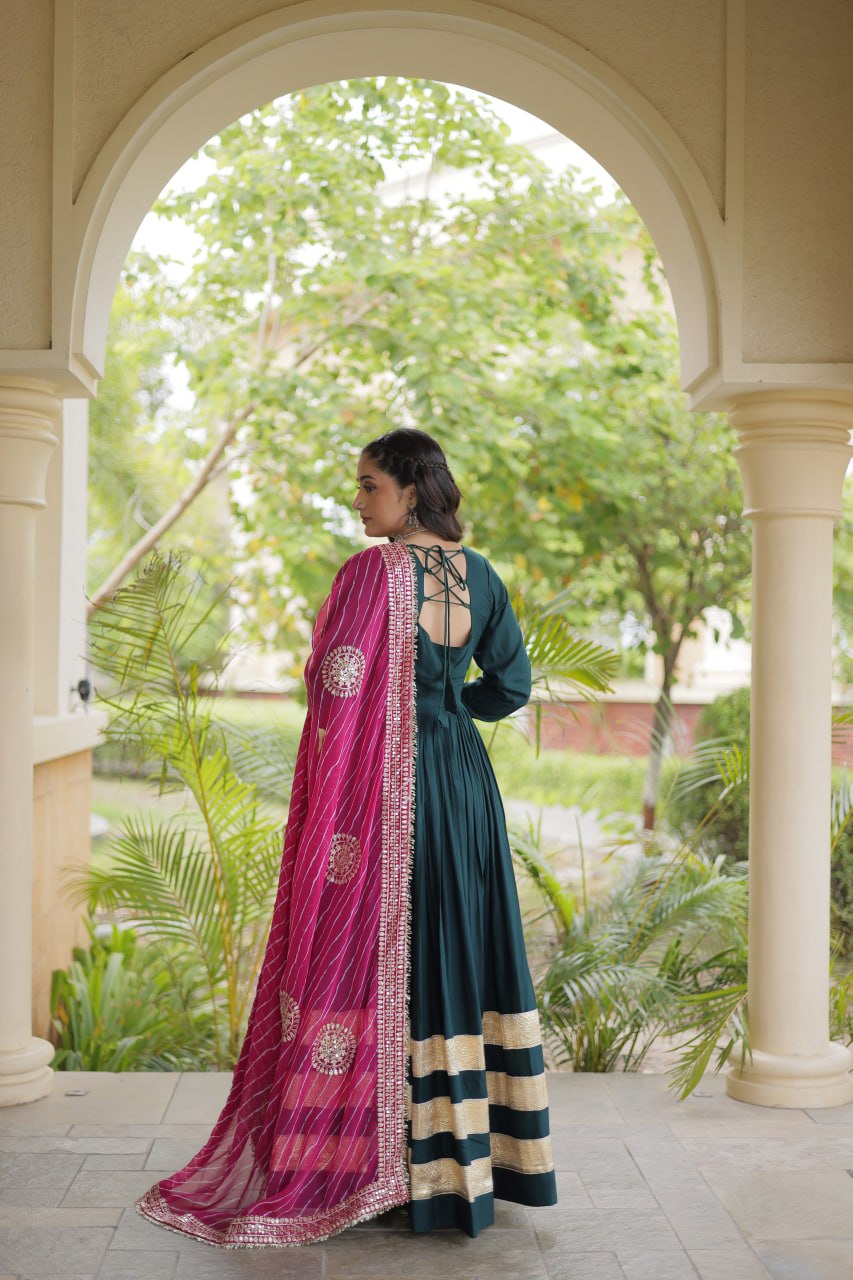 Tanvi Green Reyon Gota Patti Gown with Dupatta