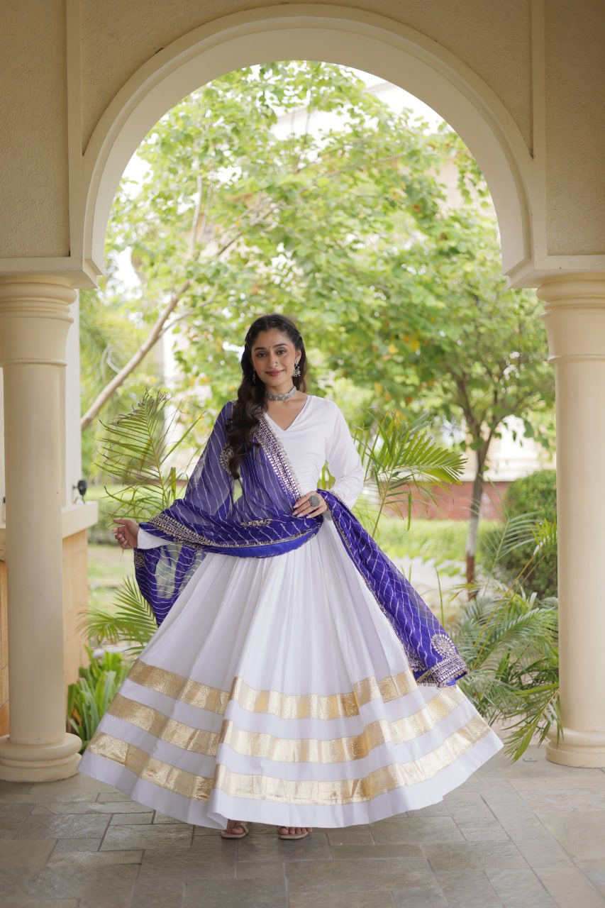 Tanvi White Reyon Gota Patti Gown with Dupatta