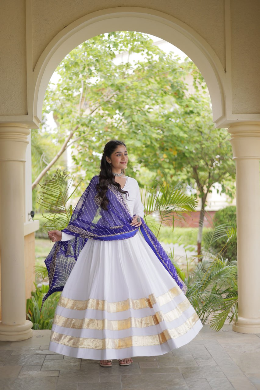 Tanvi White Reyon Gota Patti Gown with Dupatta