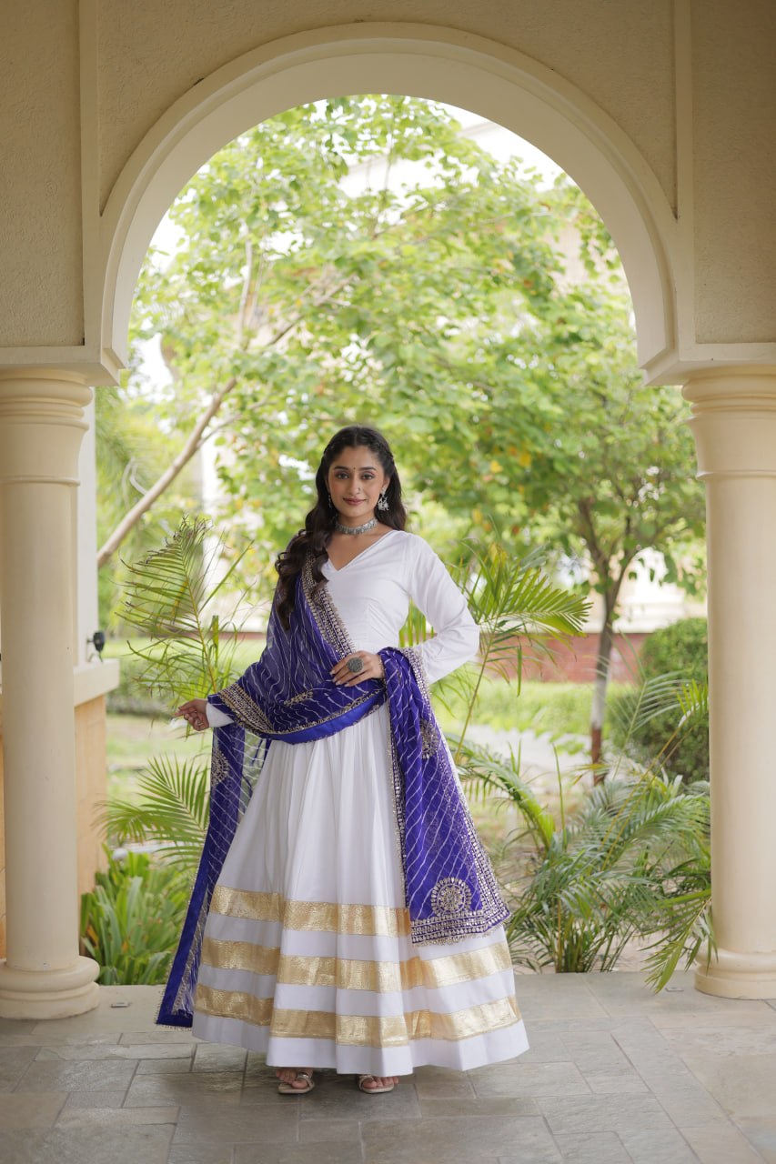 Tanvi White Reyon Gota Patti Gown with Dupatta