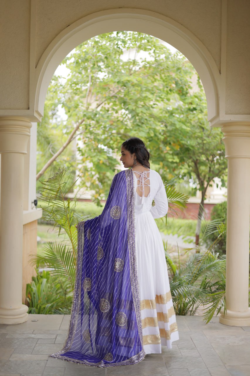 Tanvi White Reyon Gota Patti Gown with Dupatta