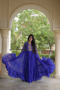 Jhanvi Blue Faux Georgette Laheriya Kutchi Patchwork Gown