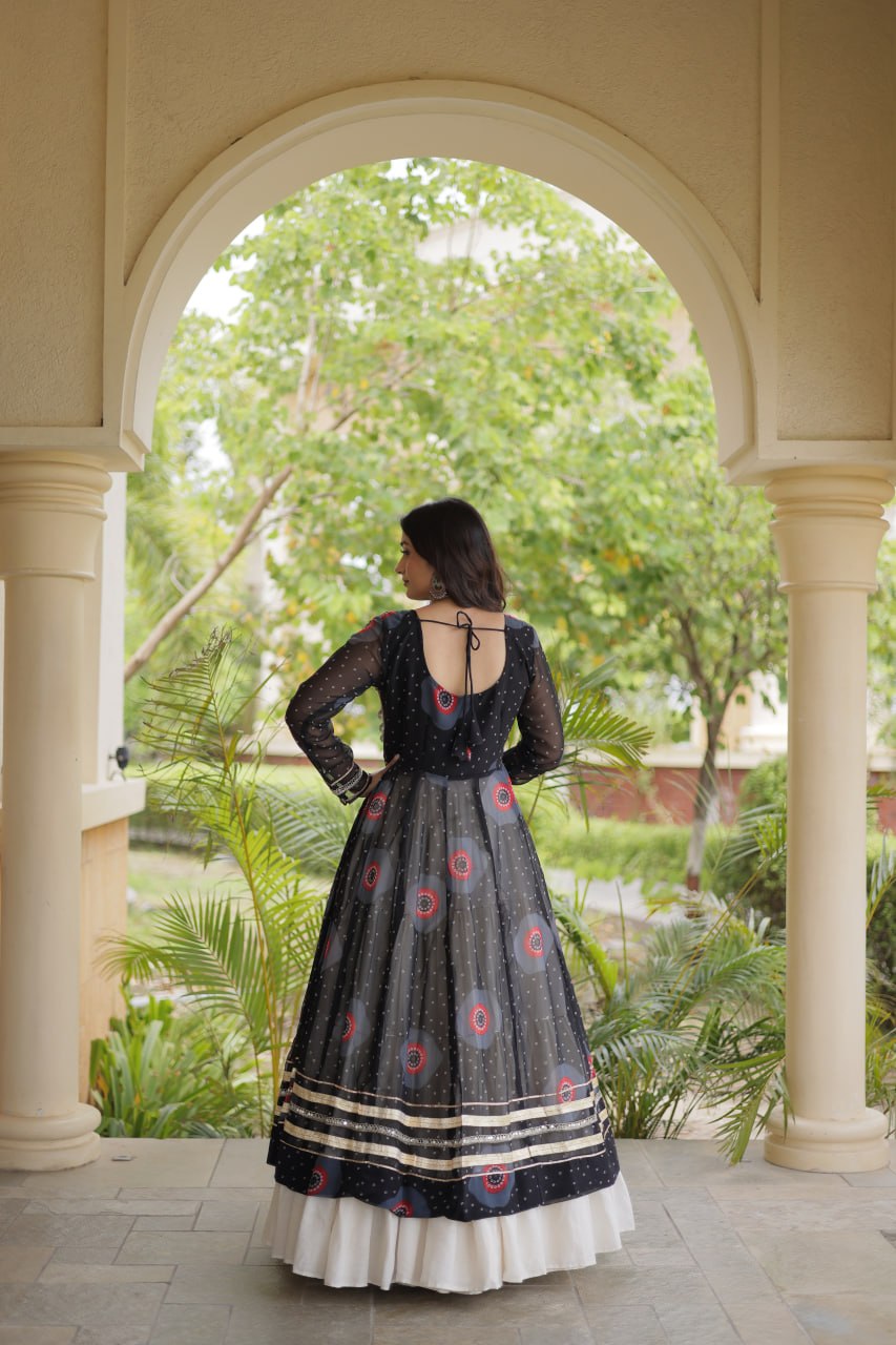 Kritika Black Kora Cotton Bandhani Lehenga & Kurti Set