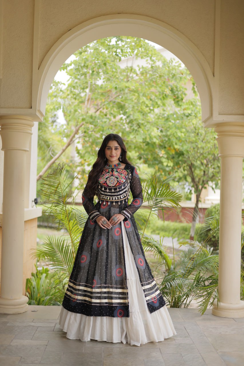 Kritika Black Kora Cotton Bandhani Lehenga & Kurti Set