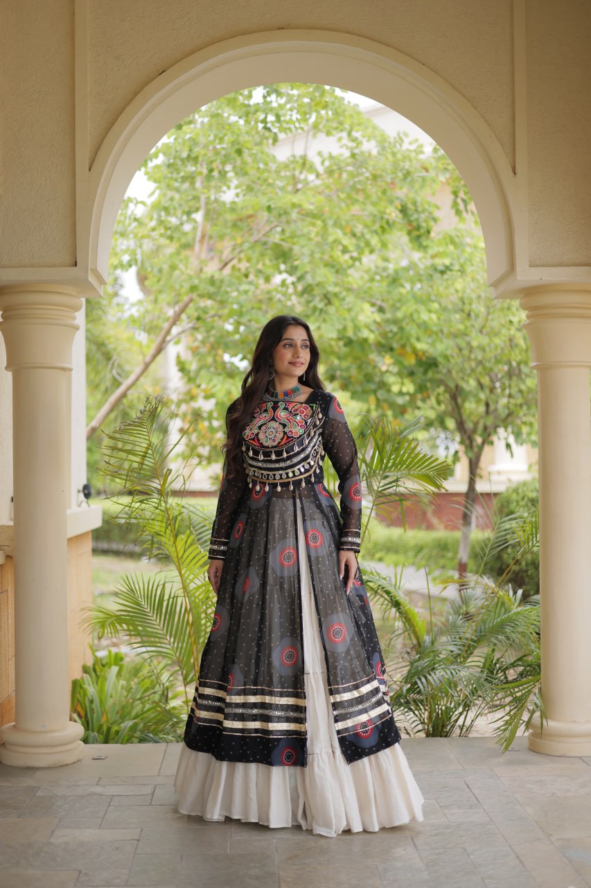 Kritika Black Kora Cotton Bandhani Lehenga & Kurti Set