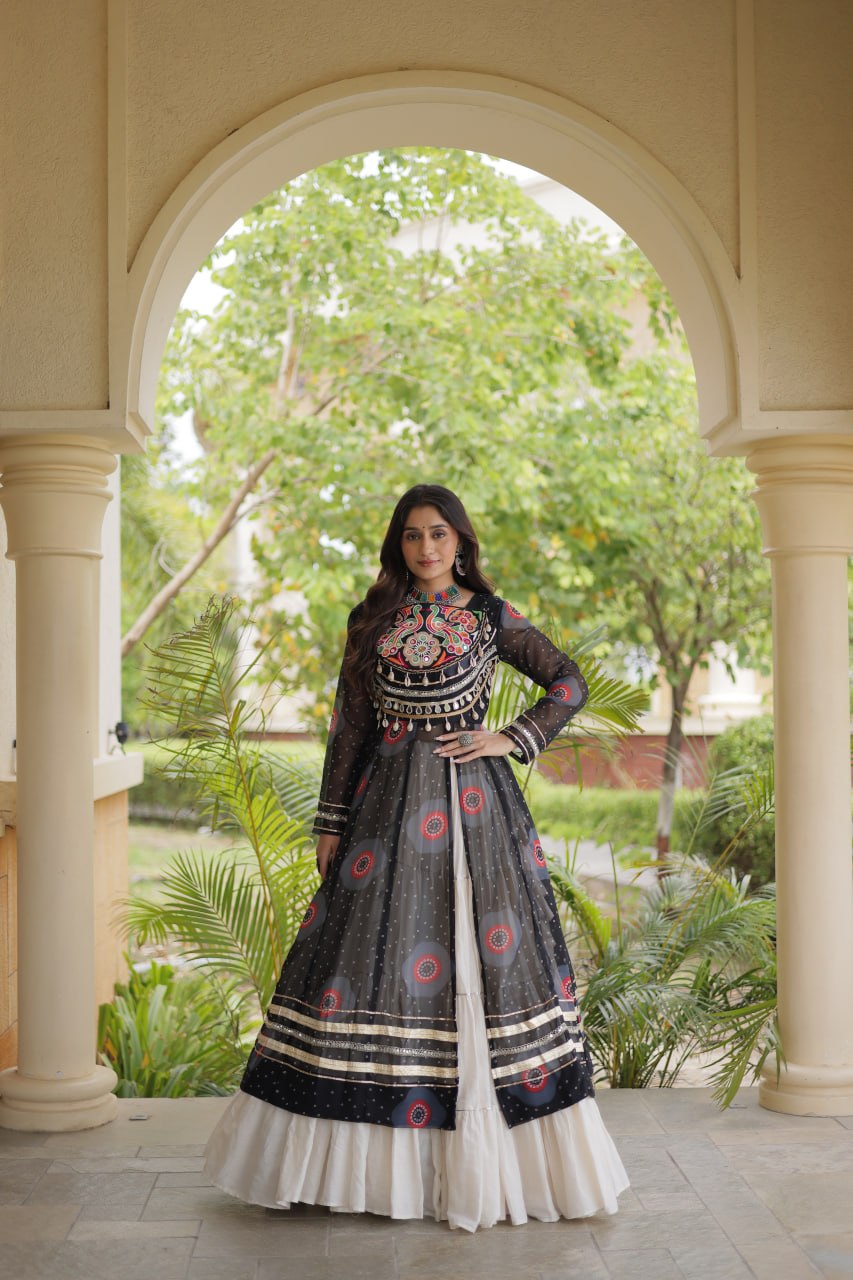 Kritika Black Kora Cotton Bandhani Lehenga & Kurti Set