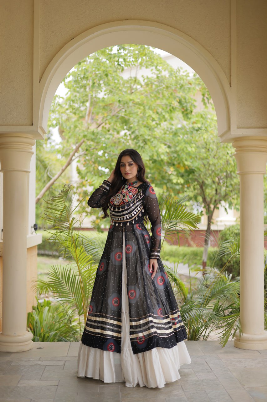 Kritika Black Kora Cotton Bandhani Lehenga & Kurti Set