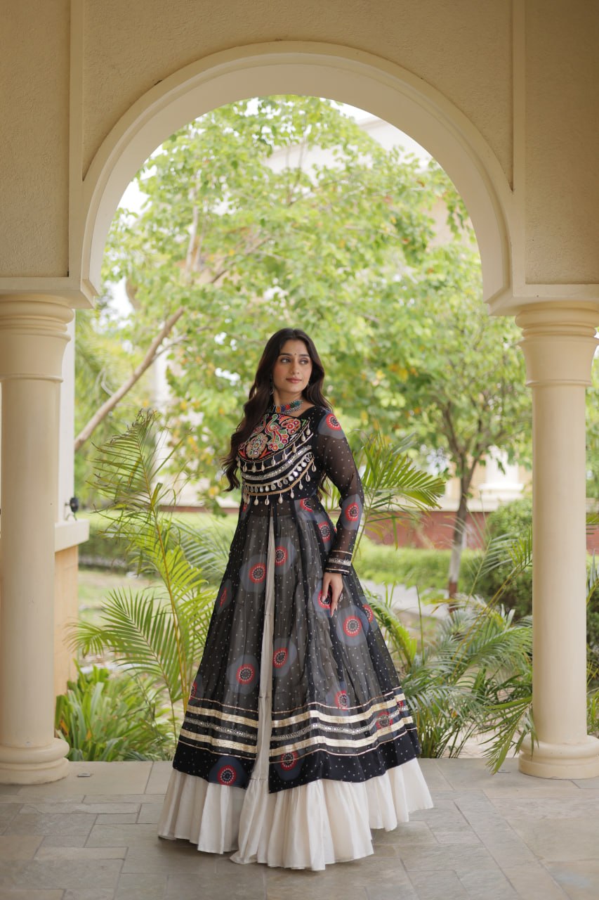 Kritika Black Kora Cotton Bandhani Lehenga & Kurti Set