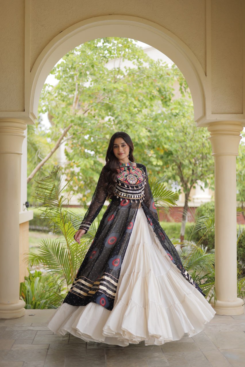 Kritika Black Kora Cotton Bandhani Lehenga & Kurti Set