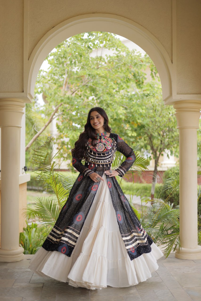 Kritika Black Kora Cotton Bandhani Lehenga & Kurti Set