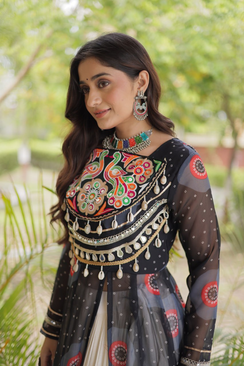 Kritika Black Kora Cotton Bandhani Lehenga & Kurti Set