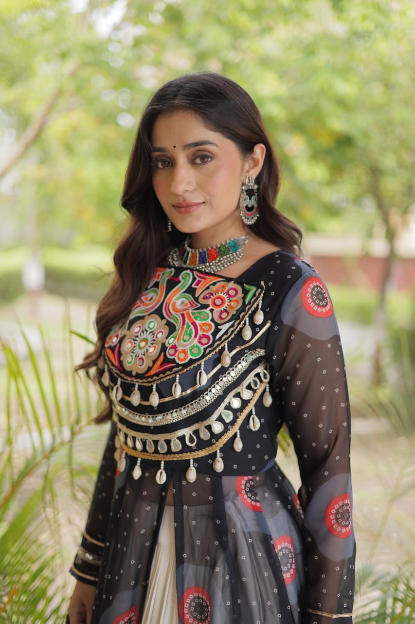 Kritika Black Kora Cotton Bandhani Lehenga & Kurti Set
