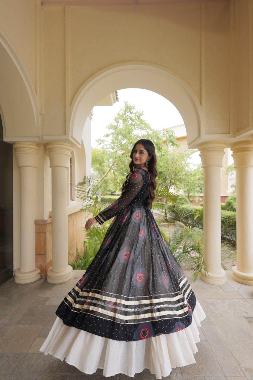 Kritika Black Kora Cotton Bandhani Lehenga & Kurti Set