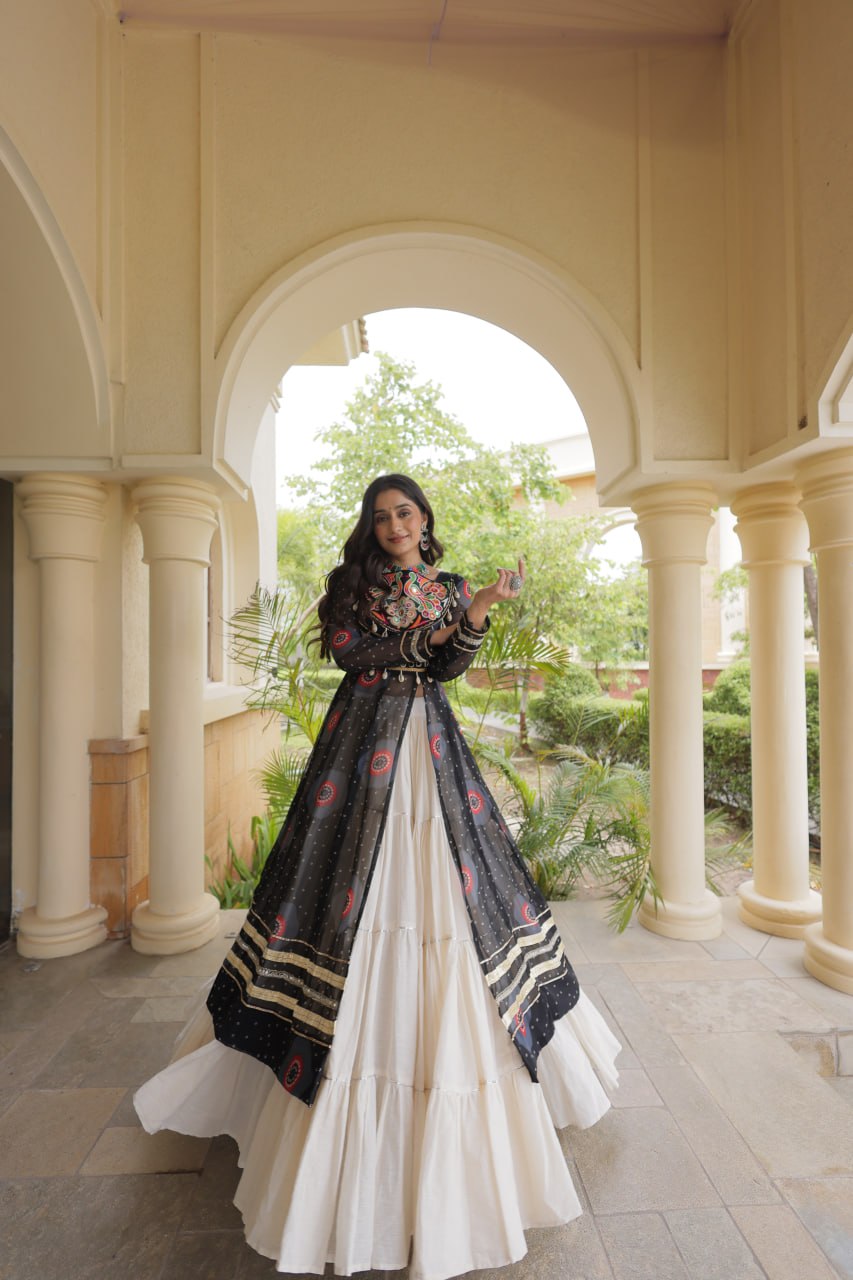 Kritika Black Kora Cotton Bandhani Lehenga & Kurti Set