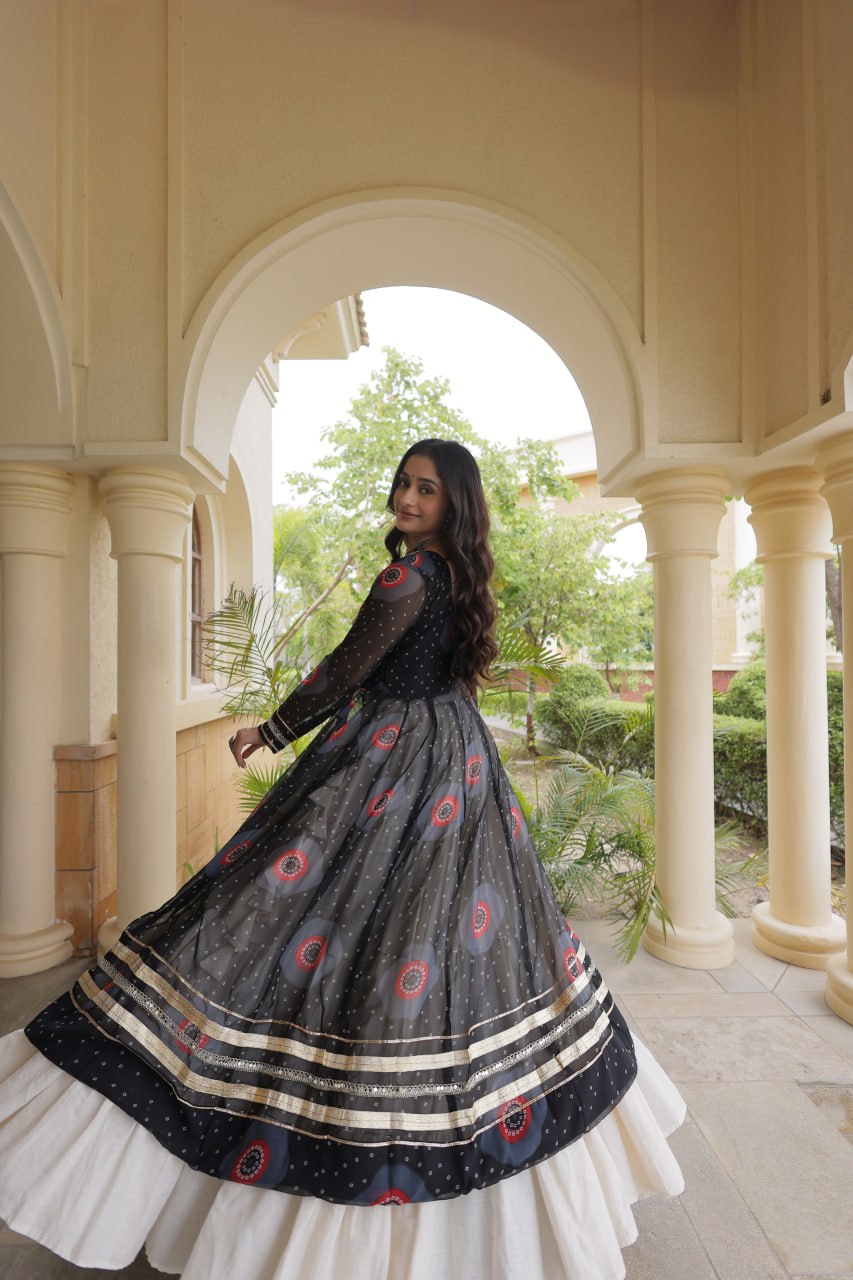 Kritika Black Kora Cotton Bandhani Lehenga & Kurti Set