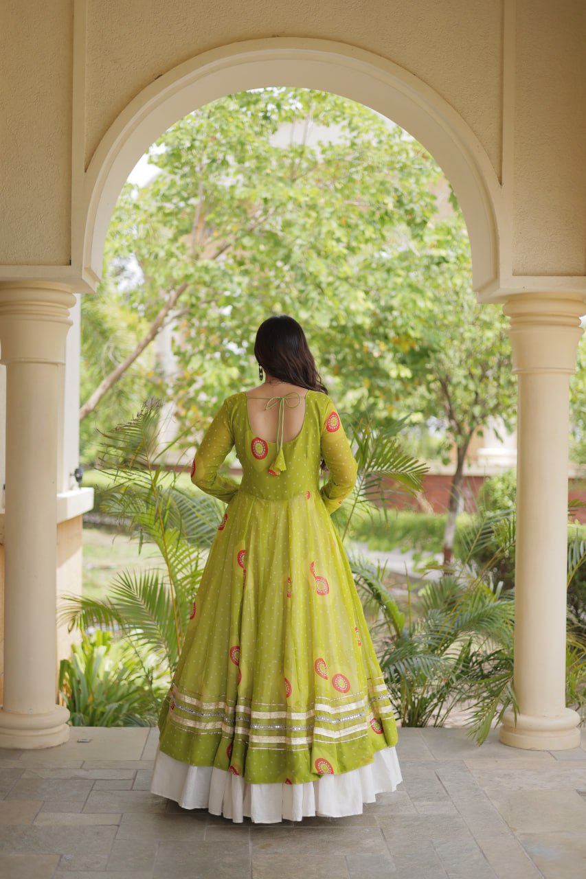 Kritika Green Kora Cotton Bandhani Lehenga & Kurti Set