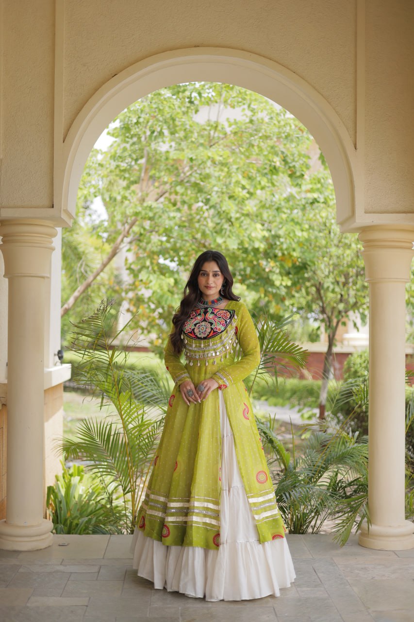Kritika Green Kora Cotton Bandhani Lehenga & Kurti Set
