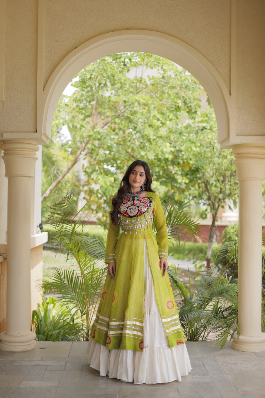Kritika Green Kora Cotton Bandhani Lehenga & Kurti Set