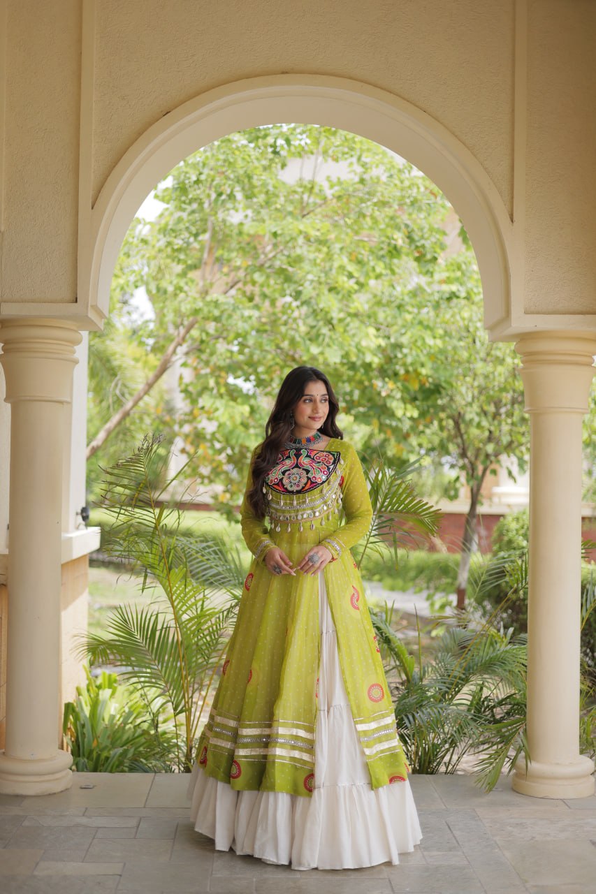 Kritika Green Kora Cotton Bandhani Lehenga & Kurti Set