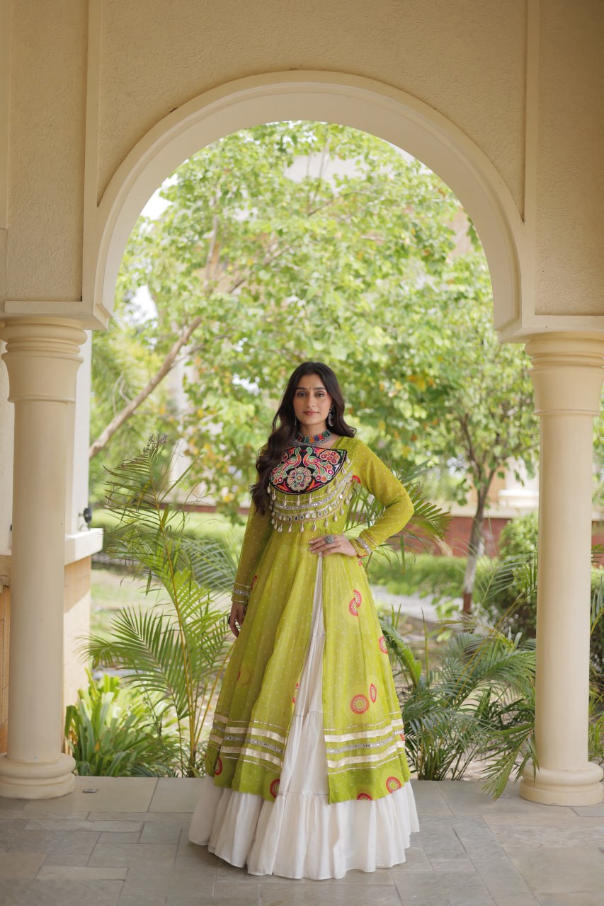 Kritika Green Kora Cotton Bandhani Lehenga & Kurti Set