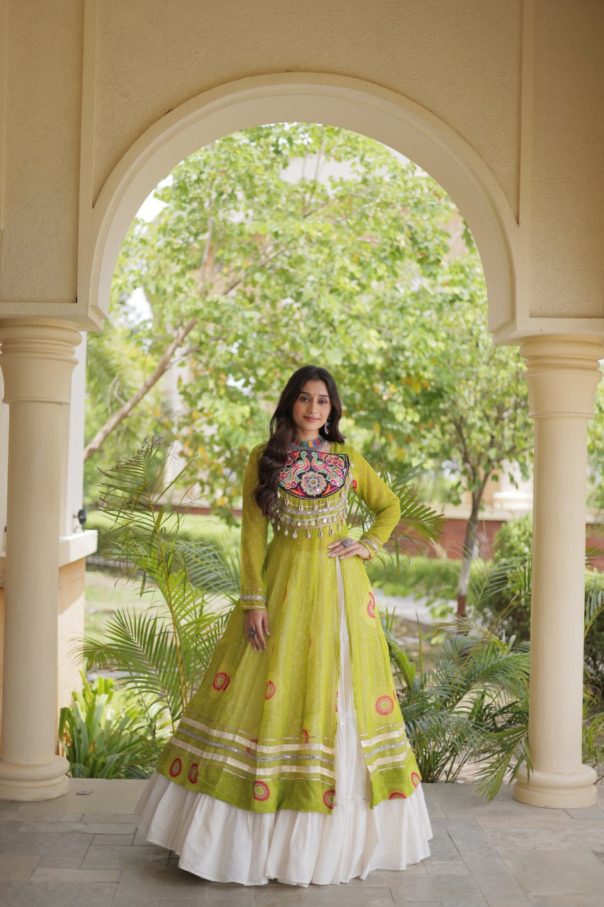 Kritika Green Kora Cotton Bandhani Lehenga & Kurti Set
