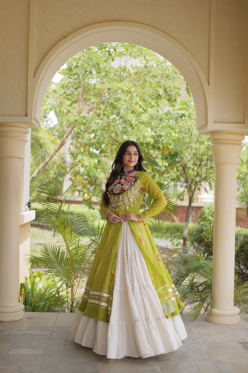 Kritika Green Kora Cotton Bandhani Lehenga & Kurti Set