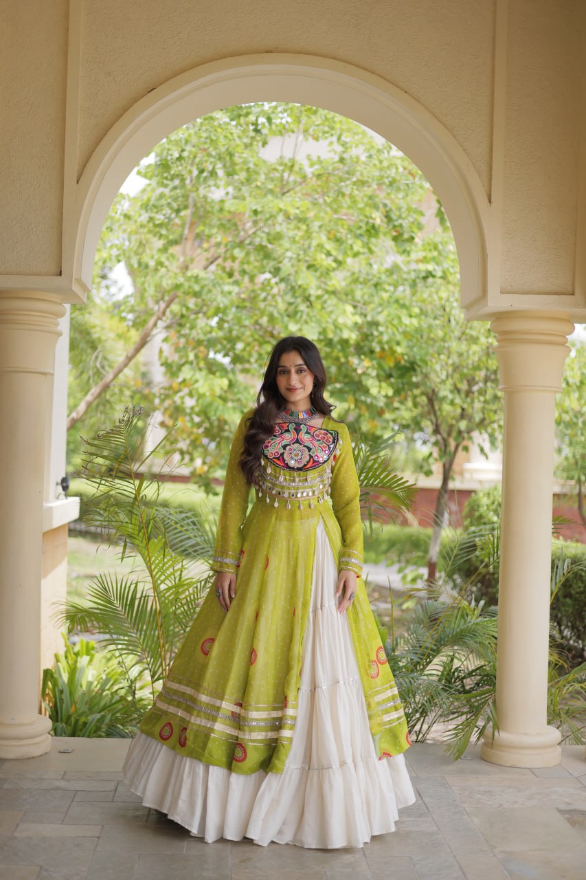 Kritika Green Kora Cotton Bandhani Lehenga & Kurti Set