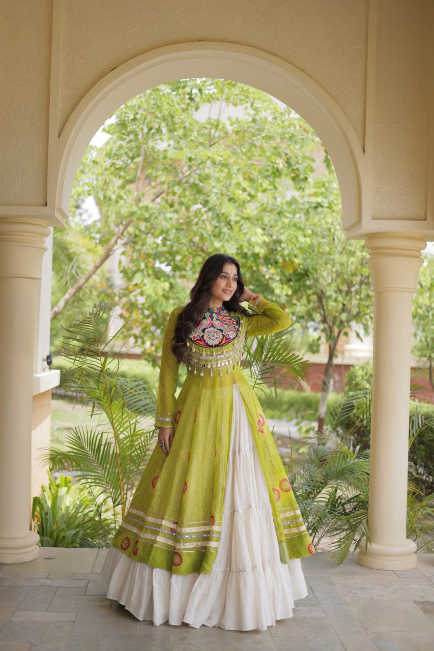Kritika Green Kora Cotton Bandhani Lehenga & Kurti Set