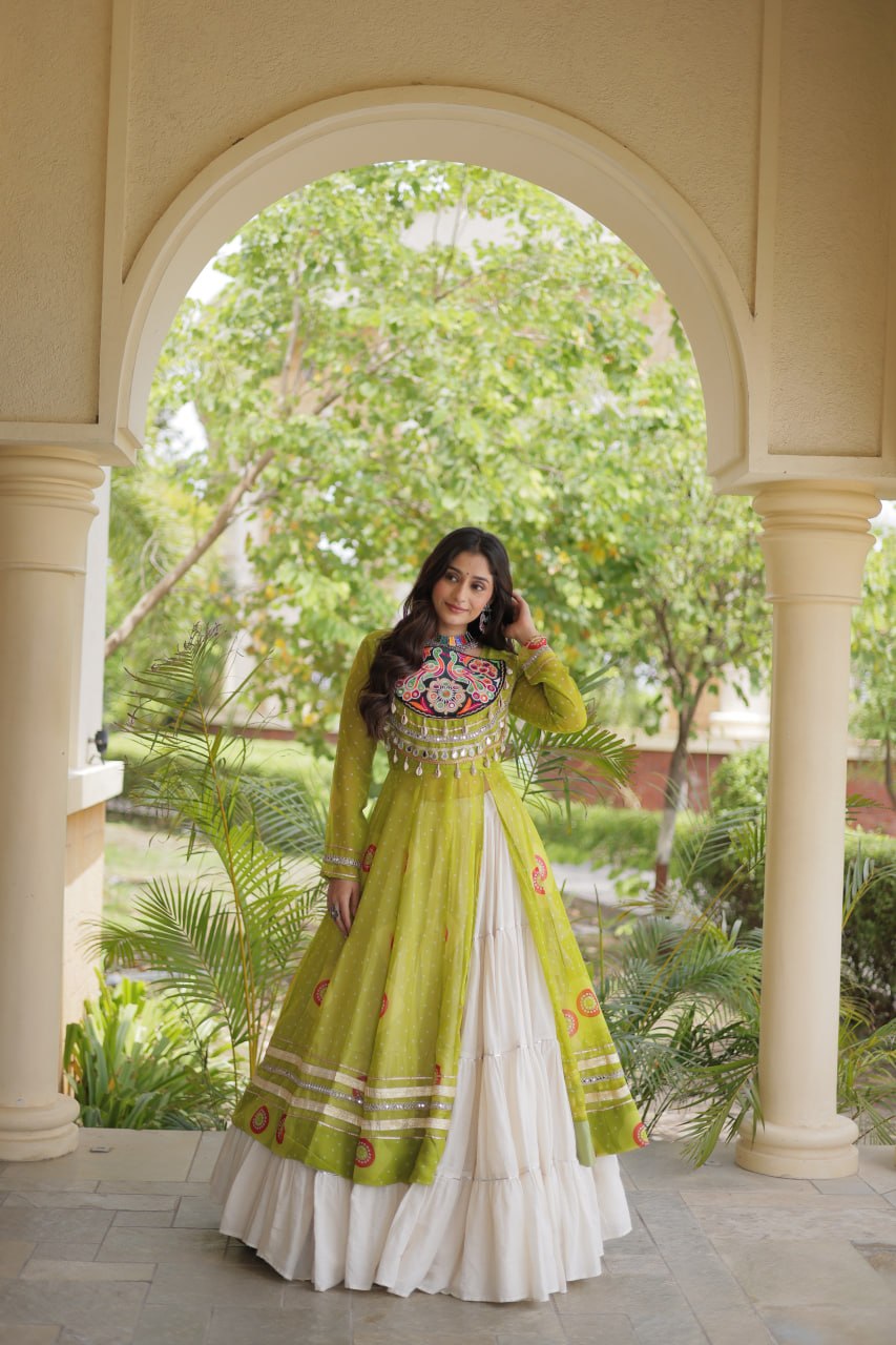 Kritika Green Kora Cotton Bandhani Lehenga & Kurti Set