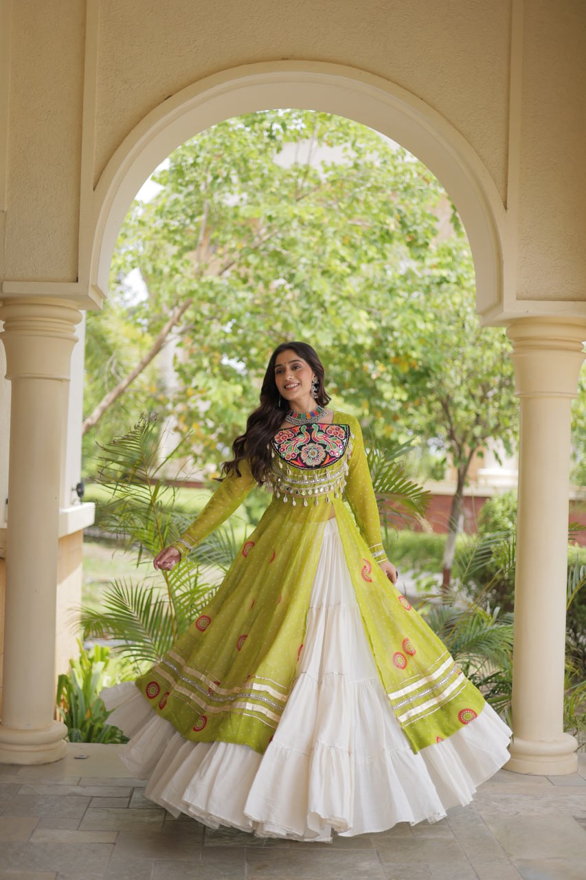 Kritika Green Kora Cotton Bandhani Lehenga & Kurti Set