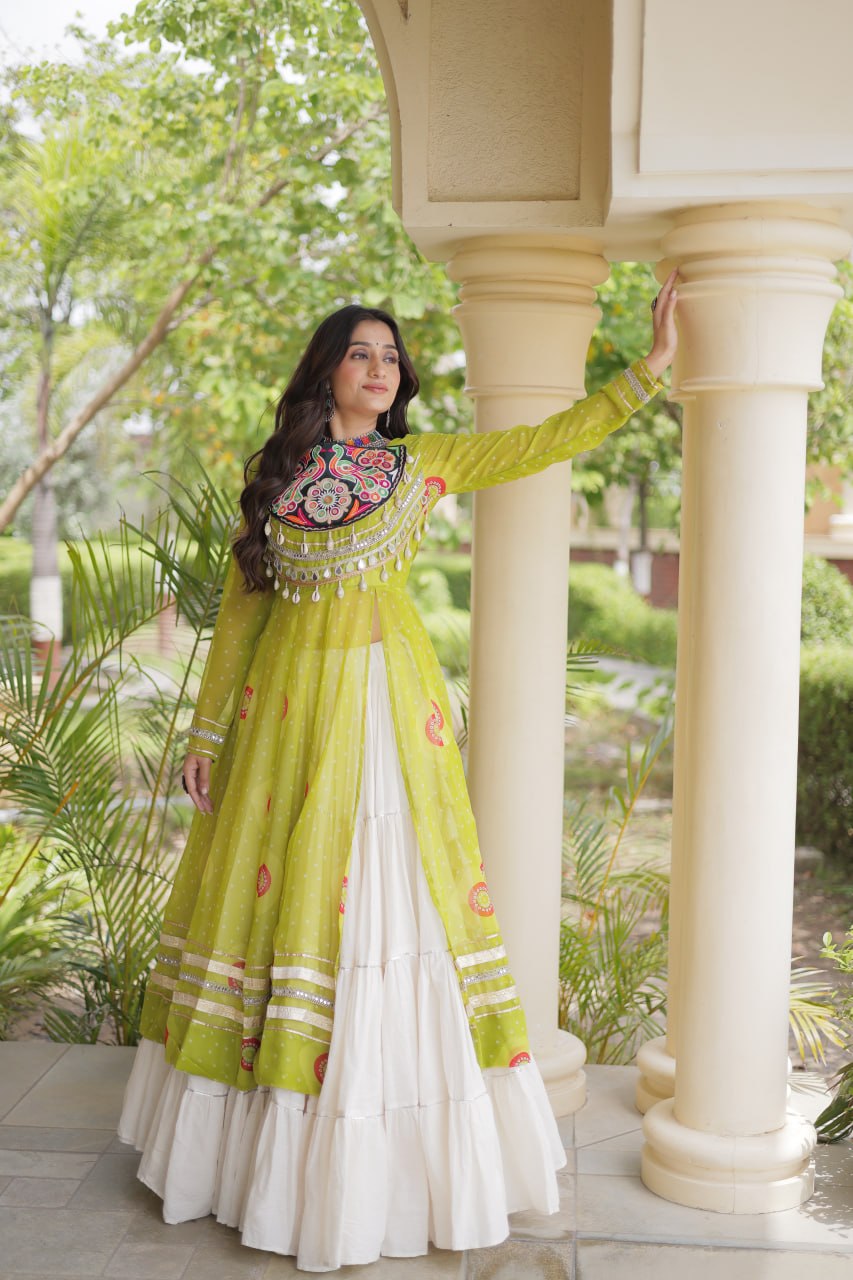 Kritika Green Kora Cotton Bandhani Lehenga & Kurti Set
