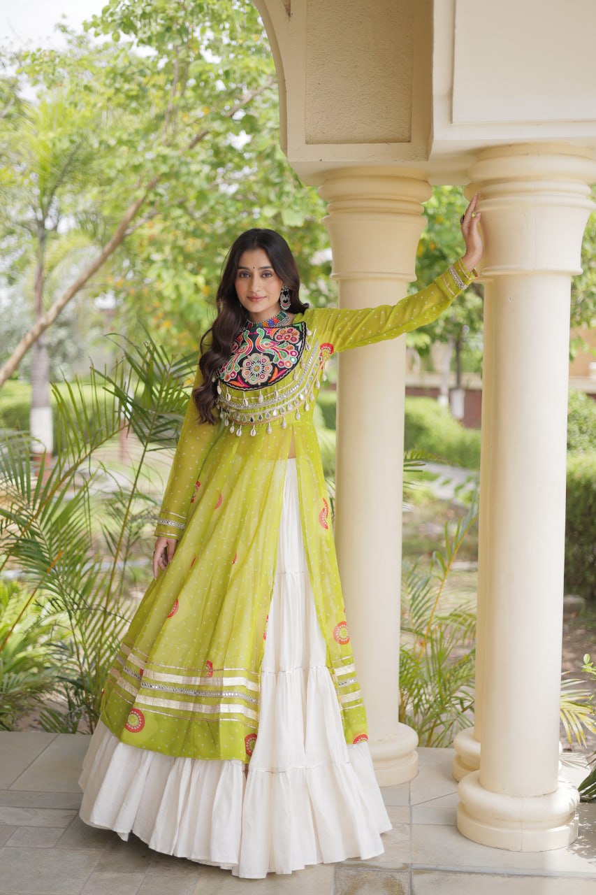 Kritika Green Kora Cotton Bandhani Lehenga & Kurti Set