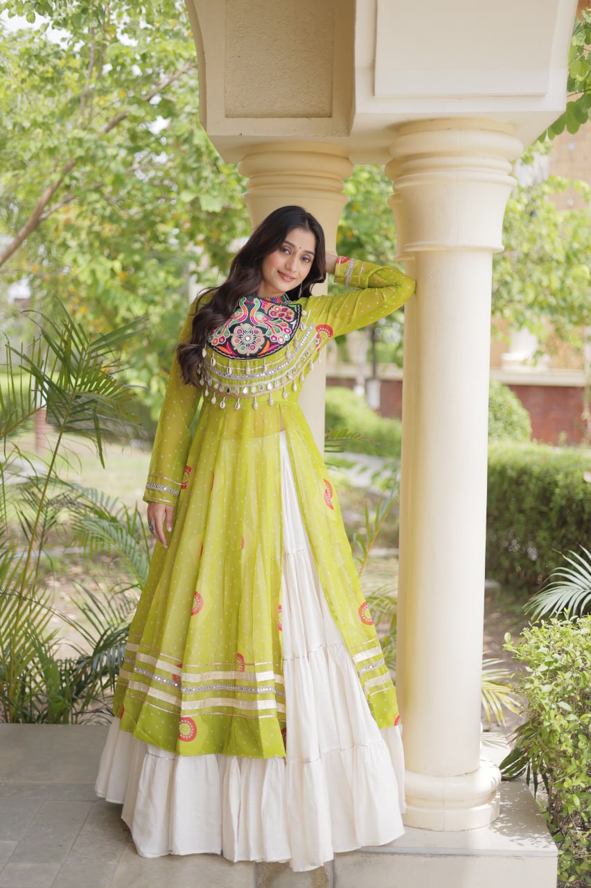 Kritika Green Kora Cotton Bandhani Lehenga & Kurti Set