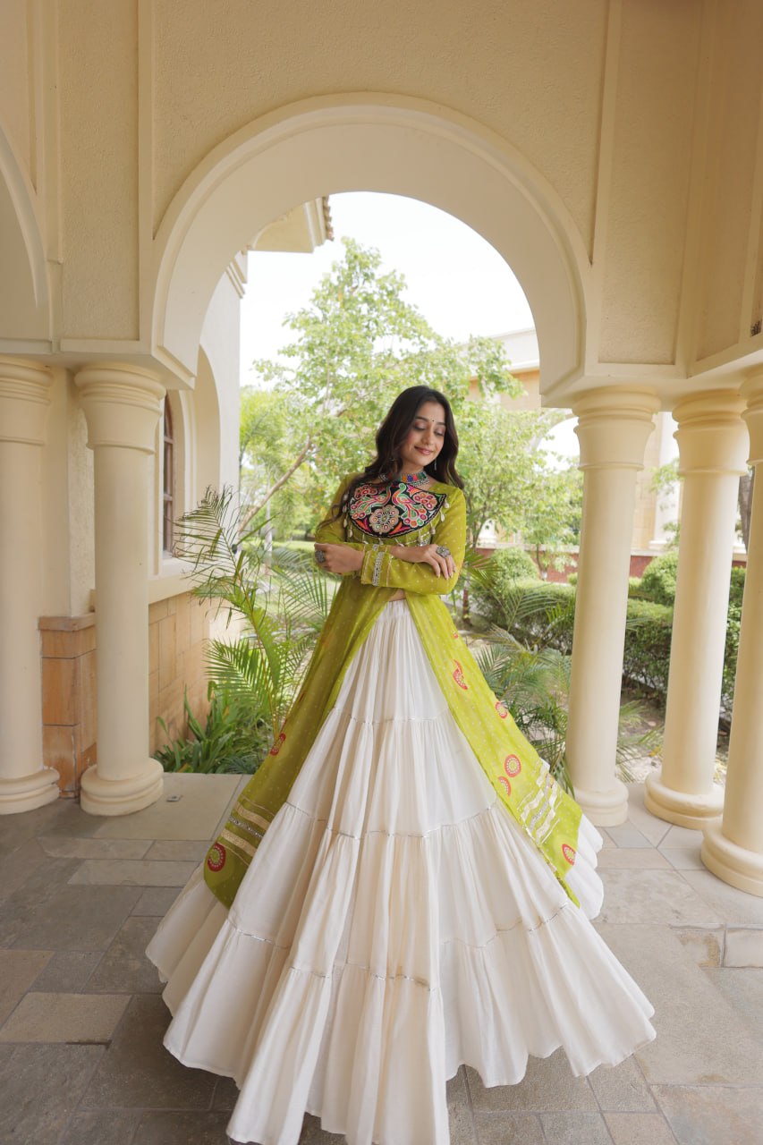 Kritika Green Kora Cotton Bandhani Lehenga & Kurti Set