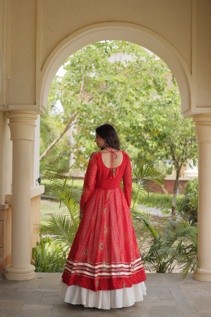 Kritika Red Kora Cotton Bandhani Lehenga & Kurti Set