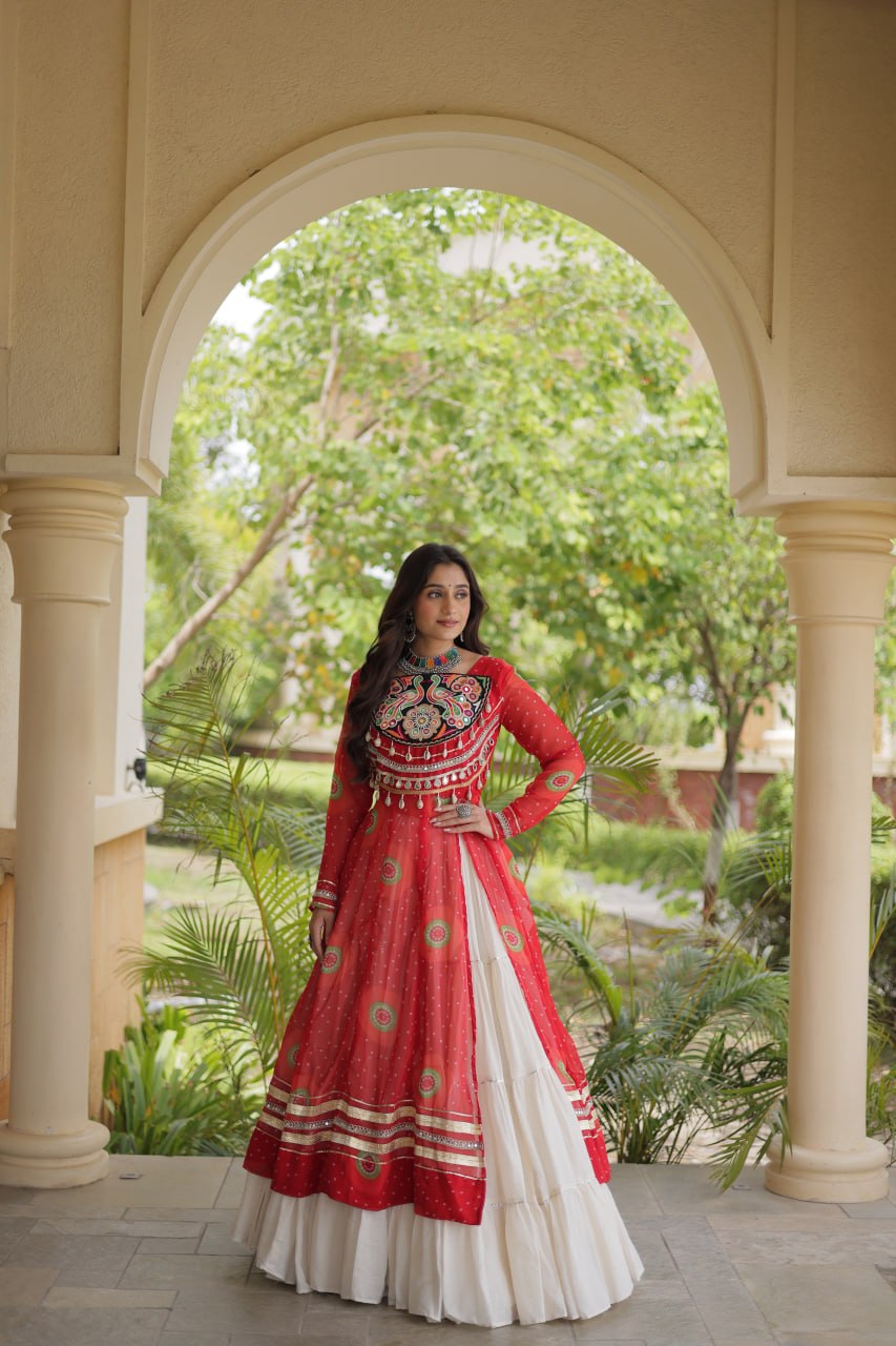 Kritika Red Kora Cotton Bandhani Lehenga & Kurti Set