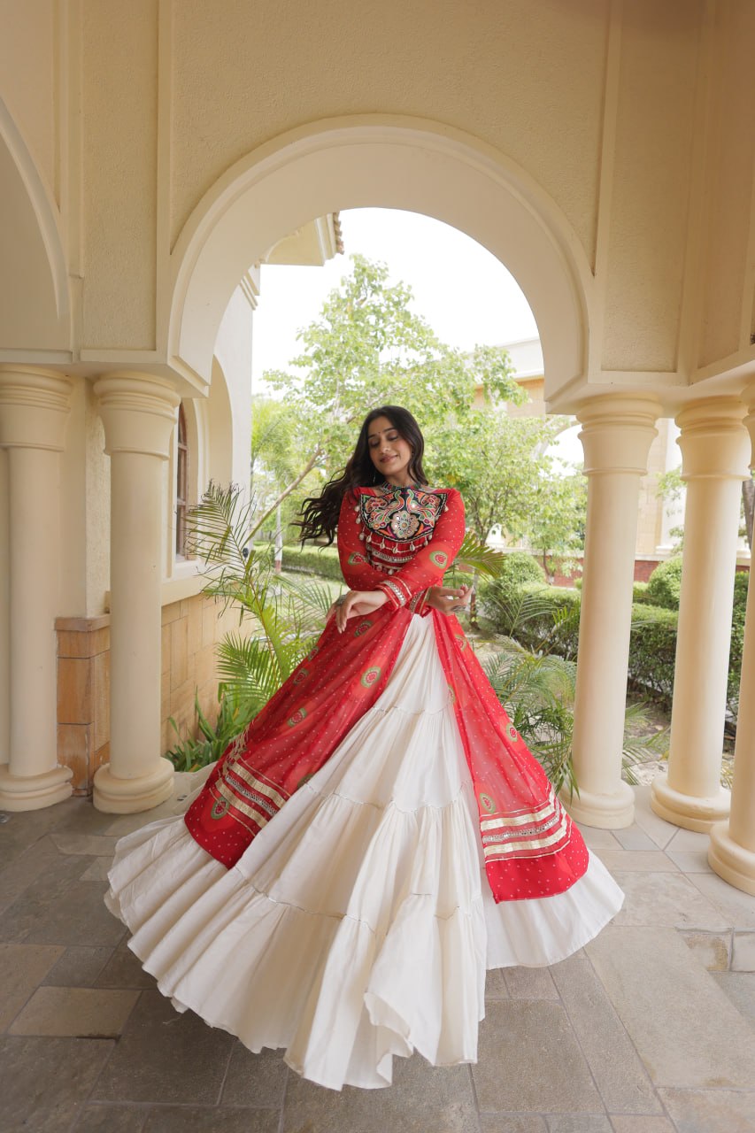 Kritika Red Kora Cotton Bandhani Lehenga & Kurti Set