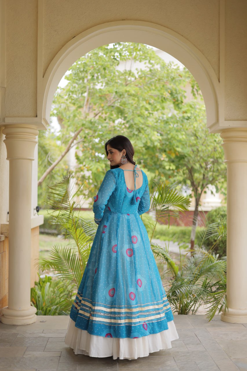Kritika Sky Blue Kora Cotton Bandhani Lehenga & Kurti Set