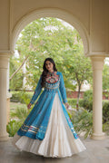 Kritika Sky Blue Kora Cotton Bandhani Lehenga & Kurti Set