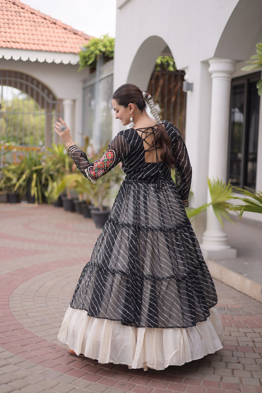 Radhika Black Kora Cotton Laheriya Lehenga & Kurti Set