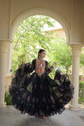 Meera Black Faux Georgette Bandhani Kutchi Patchwork Gown
