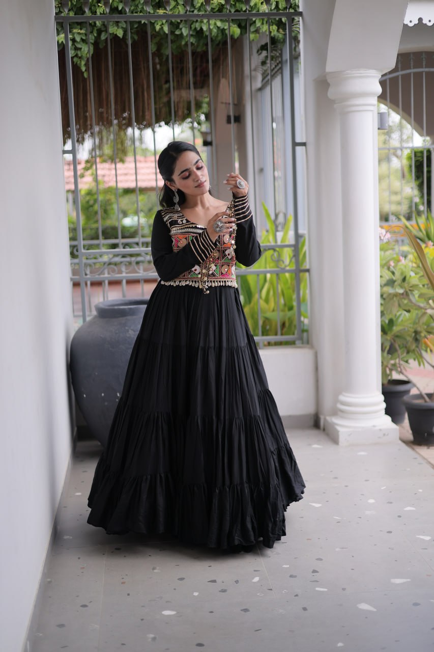 Mahi Black Reyon Kutchi Gamthi Embroidered Gown