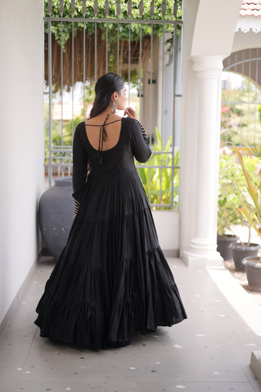 Mahi Black Reyon Kutchi Gamthi Embroidered Gown