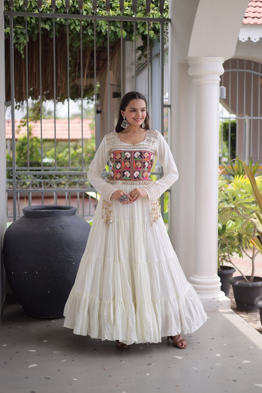 Pari Maroon Kora Cotton Multi Thread Embroidered Gown
