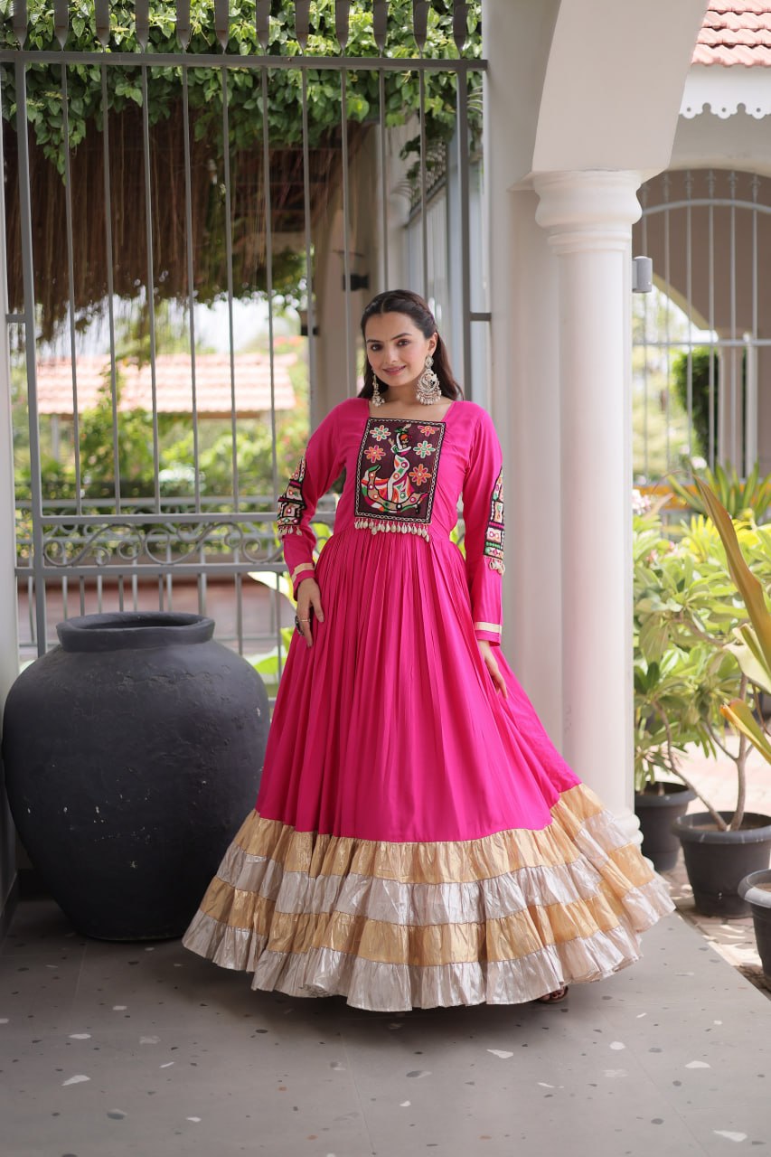 Nisha Pink Reyon Kutchi Gamthi Gown