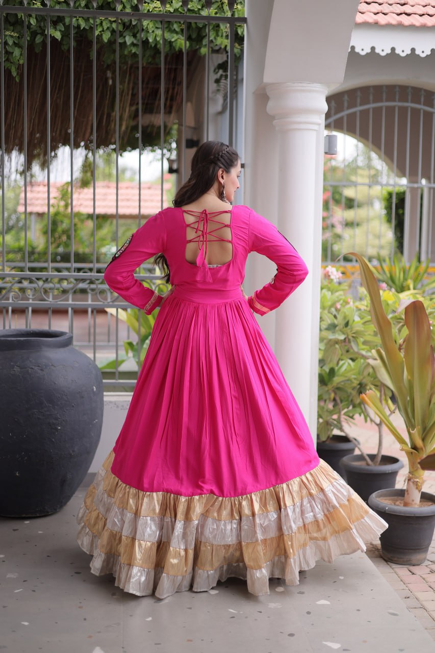 Nisha Pink Reyon Kutchi Gamthi Gown